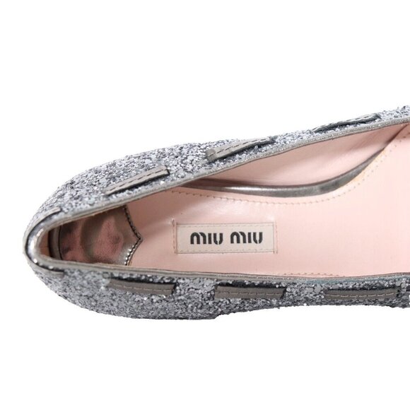 Miu Miu Women's US 7/EUR 38 Silver Ardesia Glitter Tassel Smoking Flat Loafers - Picture 3 of 9